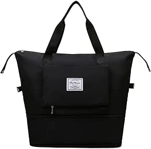 شنطة سفر قابلة للطي بسعة كبيرة، شنطة دفل للسفر محمولة وخفيفة الوزن ومقاومة للماء من قماش اكسفورد للرياضة وصالة الالعاب الرياضية والعطلات (اسود)