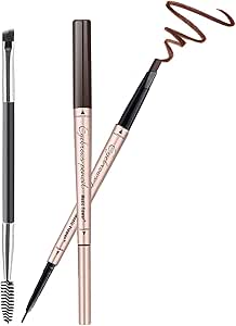 قلم حواجب بني داكن، قلم حواجب مزدوج الاطراف مع فرشاة للحواجب، قلم حواجب صغير مقاوم للماء ويدوم طويلا، اداة تجميل اوتوماتيكية للمكياج بتركيبة نباتية