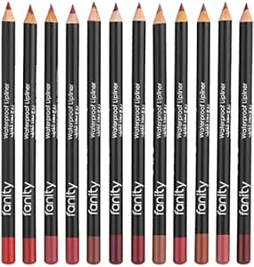 قلم تحديد شفاه مقاوم للماء يدوم طويلا، مجموعة من 12 لون، غير لامع