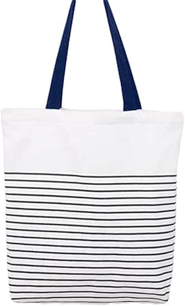 حقيبة قماشية مخططة للطلاب من هاي ان، حقيبة تسوق للمدرسة والسفر والتسوق (ازرق)