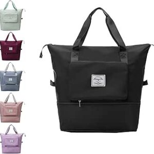 شنطة سفر دفل قابلة للطي بسعة كبيرة خفيفة الوزن مضادة للماء مع حزام ثابت لفصل الاغراض الرطبة عن الجافة لعطلة نهاية الاسبوع والسهرات والرياضة وصالة الالعاب الرياضية