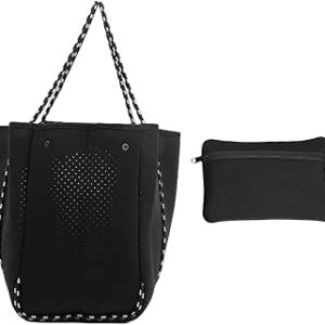 شنطة يد كبيرة توت كاجوال من سفيي، شنطة كبيرة للشاطئ وحمام السباحة، تصميم متين ومريح بتصميم مثقوب عملي ومريح للمكتب والسفر، أسود