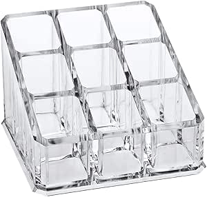 منظم احمر الشفاه وملمع الشفاه بـ 9 فتحات من اي كيه اس دي اف، حامل احمر شفاه اكريليك شفاف لتخزين مستحضرات التجميل والمكياج لطاولة الزينة في الحمام