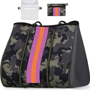 شنطة يد كبيرة توت من النيوبرين للنساء، شنطة حمل كبيرة للشاطئ وحمام السباحة وصالة الالعاب الرياضية والسفر, A5 - أخضر مموه مطور