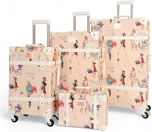 ديما طقم حقائب سفر كلاسيك مميز - خشب مغطى بالجلد - مكون من 4 قطع - 6027 - وردي