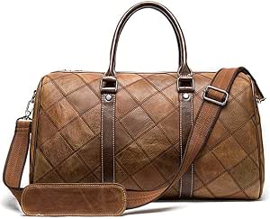 شنطة دفل للسفر بنمط معين هندسي من اكسورس، مصنوعة من جلد البقر بسعة كبيرة، شنطة يد لصالة الالعاب الرياضية وعطلة نهاية الاسبوع والرياضة الليلية وصالة الالعاب الرياضية وعطلة نهاية الاسبوع (اللون: بني