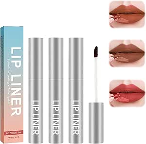 قلم تحديد شفاه قابل للازالة من تكيكروه، 3 قطع، محدد شفاه ريفيلر قابل للتقشير (بني فاتح، بني غامق، بورغندي)