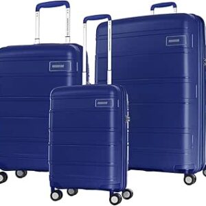 اميركان توريستر مجموعة شنط سفر بعجلات مزدوجة من ليتفلو، مقاس 55+68+82 سم، لون كحلي - 3 قطع، بولي بروبيلين (PP)