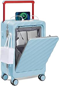 سوماجو شنطة سفر بمقبض عريض 20 انش 22 × 14 × 9 باطار الومنيوم من البولي كربونات مع 4 عجلات ومنفذ شحن USB وقفل تي اس ايه نسخة محدثة (ازرق)