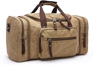 حقيبة رياضية من قماش الكانفاس ذات سعة كبيرة للنساء والرجال حقيبة تدريب اللياقة البدنية للسفر في الهواء الطلق حقيبة تخزين من القماش الخشن (كاكي، 53 × 25 × 30 سم)