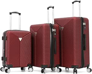 ديليكسي مجموعة شنط بعجلات صلبة للجنسين من 3 قطع مقاس L 28-M 24-S 20 تناسب الجميع (احمر)، بولي كربونات (PC)، من DILIXI