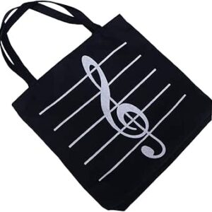 شنطة يد كبيرة توت قماشية بنمط نوتة موسيقية، شنطة تسوق للبقالة، شنطة كتف قابلة لاعادة الاستخدام بسحاب للسفر والمدرسة والعمل، قطعتين، لون اسود