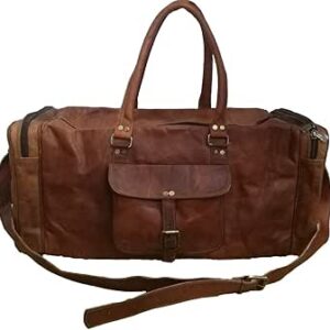 مادوش، حقيبة واق من المطر من الجلد الطبيعي للسفر، حقيبة رياضية كبيرة بين عشية وضحاها، حقيبة عطلة نهاية الاسبوع للامتعة، بني
