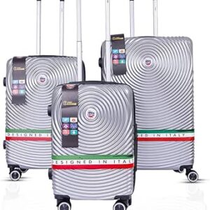 مجموعة شنط سفر كروز مكونة من 3 قطع من ام ان يو كيه | عربة بمقبض ناعم صلب مع منفذ USB وقفل تي اس ايه | عجلات مزدوجة 360 درجة | مقصورة - 20 انش، M - 24 انش، L - 28 انش | فضي