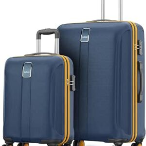 سفاري شنطة سفر نيو 8 عجلات مقاس 55 و66 سم صغيرة ومتوسطة بهيكل صلب من البولي كربونات بنظام عجلات 360 درجة من ثوريوم، مجموعة من قطعتين، لون ازرق جرافيت