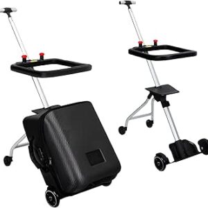 شنطة سفر للاطفال من ار سي كيو اي يو اول مجموعة امتعة صندوق العاب عصري للسفر والطلاب 2 في 1 وعربة اطفال اسود طفل أكريلونيتريل بوتادين ستايرين ABS