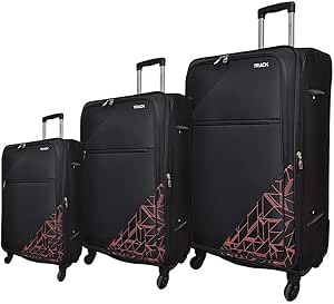 تراك حقيبة سفر قماش بعجلات، 4 عجلات ، 3 قطع - لون اسود