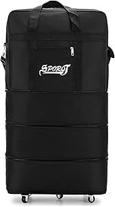 حقيبة سفر قابلة للتوسيع وقابلة للطي بعجلات مناسبة للسفر والعمل من ويزي، قماش اكسفورد، أسود