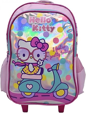 شنطة بعجلات بتصميم هولوجرام من هالو كيتي، مقاس 16 انش، متعددة الالوان, ألوان متعددة