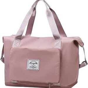 شنطة سفر قابلة للطي بسعة كبيرة، شنطة سفر محمولة وخفيفة الوزن ومقاومة للماء من قماش اكسفورد لفصل الجاف والرطب للجنسين، شنطة يد نشطة، بني