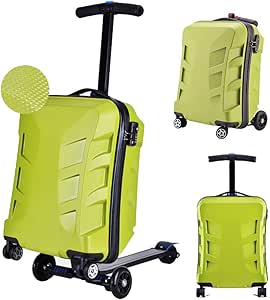 زد دي سي دي واي شنطة سكوتر بعجلات 20 انش، شنطة سفر محمولة مع سكوتر قابل للطي والفصل، شنطة سفر خفيفة الوزن متعددة الاغراض للمدرسة والمطار والاعمال، تحمل 120 كغم، اخضر