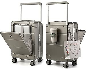 شنطة سفر محمولة بمقبض عريض خفيف الوزن وجوانب صلبة من البولي كربونات من ديولور، شنطة سفر تلسكوبية من الالومنيوم معتمدة من شركات الطيران مع منفذ شحن USB وقفل تي اس ايه (حمل 20 انش، رمادي)، رمادي