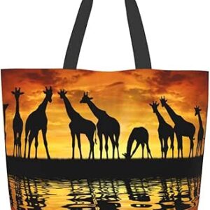 شنطة كتف كبيرة بتصميم زرافة افريقية قابلة لاعادة الاستخدام للنساء للتسوق والبقالة والعمل, الزرافة الأفريقية 1, One Size