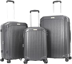 جيوردانو مجموعة شنط بعجلات صلبة مكونة من 3 قطع للجنسين (مجموعة من 3 قطع، فحمي)، بولي كربونات (PC)