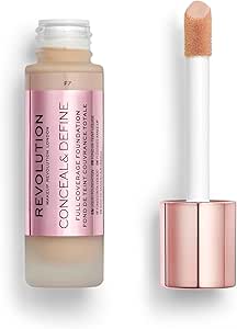 كريم أساس كونسيل اند ديفاين من ريفوليوشن بيوتي، تغطية كاملة، لمسة نهائية مات تدوم طويلاً، نباتي ولم يتم اختباره على الحيوانات، لون البشرة الفاتحة 23 مل، جاف