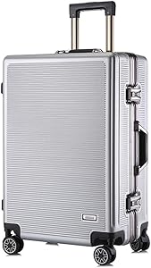 شنطة سفر مخططة من البولي كربونات مقاس 24 انش بقفل جمركي 20 انش للنساء مناسبة للسفر والعمل والسفر بكلمة مرور (اللون: فضي، المقاس: 20 انش)