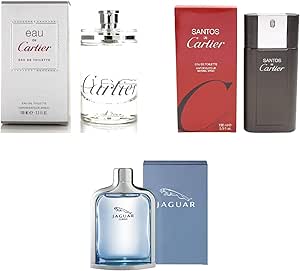 طقم مكون من 3 زجاجات عطر للرجال او دى كارتير ودو سانتوس وكلاسيك بلو جاغوار 100.0 مل