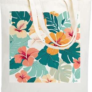 حقيبة يد هاواي فلاور قابلة لاعادة الاستخدام بتصميم زهرة هاواي من دبليو زد جيه اتش سي ال، حقيبة يد للبقالة النباتية ورحلات هاواي والسفر