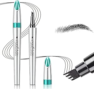 قلم حواجب ميكروبليدينغ - قلم حواجب مايكرو 4 نقاط، قلم تحديد حواجب مايكرو بليدينغ يدوم طويلا ومقاوم للماء وشعر حواجب طبيعي (اسود)