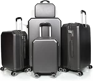 مورانو طقم شنط سفر 5 قطع بعجلات دوارة (رمادي، 30-26-22-18-12 انش)، أكريلونيتريل بوتادين ستايرين (ABS)