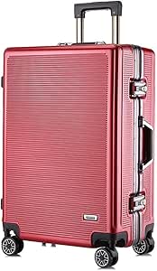 شنطة سفر مخططة من البولي كربونات مقاس 24 انش بقفل جمركي 20 انش للنساء مناسبة للسفر والعمل والسفر بكلمة مرور (اللون: احمر، المقاس: 20 انش)