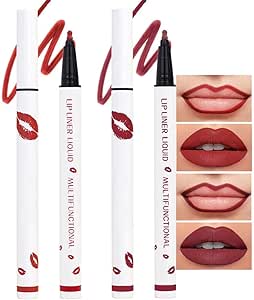 قلم تحديد شفاه سائل وأحمر يدوم طويلا ومقاوم للماء لمدة 24 ساعة للنساء بلون أحمر داكن 01+06