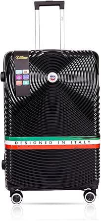 شنطة سفر كروز بتصميم مربعات من ام ان يو كيه | عربة بمقبض ناعم صلب مع قفل تي اس ايه | 4 عجلات مزدوجة 360 درجة | مقاس L - 28 انش | اسود