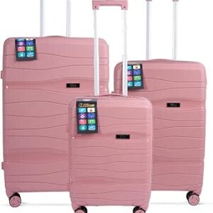 مجموعة شنط سفر مكونة من 3 قطع من فياجيرو | مصنوعة من مادة البولي بروبيلين ذات الجانب الصلب الناعم والمريح مع قفل تي اس ايه | عجلات مزدوجة 360 درجة | مقصورة، متوسطة، كبيرة| بينك، زهري