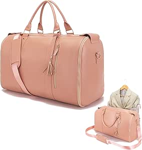 حقيبة ملابس للسفر، حقيبة ملابس كبيرة محمولة من جلد البولي يوريثين، حقيبة 3 في 1 معلقة للبدلات وعطلة نهاية الأسبوع، حقائب ملابس مقاومة للماء للسفر مع جيب حذاء مدمج، هدايا للنساء، زهري