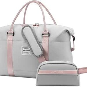 حقيبة سفر لطيفة للنساء من لوففوك، حقيبة سفر لطيفة حقيبة رياضية من القماش الخشن مع حقيبة أدوات الزينة حقيبة حمل على حقيبة بين عشية وضحاها مع جيب رطب حقيبة مستشفى للعمال والتسليم, مسحوق رمادي