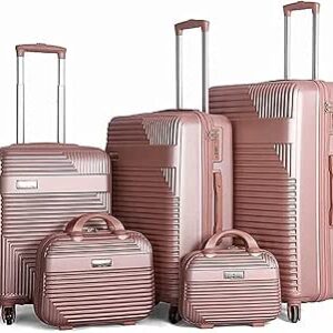 طقم شنط سفر للجنسين مكون من 5 قطع مع عجلة دوارة من في- ايت، ذهبي وردي، 28-345-rg, روز جولد، بلاستيك