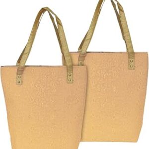 كوبر اندستريز حقيبة يد نسائية مطرزة من البوليستر للكلية والسفر والبقالة والتسوق وحقيبة كتب مع مقبض حمل - عبوة من قطعتين (كريمي)-50KM01162