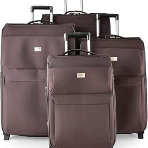 مجموعة شنط سفر مرنة بعجلات مكونة من 4 قطع من نيو ترافيل، طراز 2203/بني داكن, د. براون، نايلون