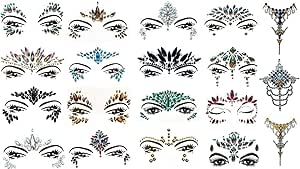 عبوة من 12 قطعة من ملصقات الاحجار اللامعة للوجه، مجوهرات مكياج للجسم