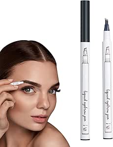 قلم تحديد الحواجب - قلم حواجب مقاوم للماء - قلم حواجب ميكانيكي يدوم طويلا للحصول على الوان زاهية، مجهز بفرشاة شوكة فريدة من نوعها، ميك اب 24 ساعة