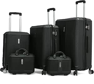 جيوردانو مجموعة شنط سفر بعجلات من ايه بي اس، 3Tr+2Bc, أسود