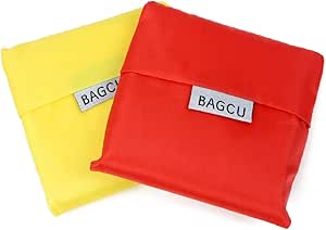 Qtqgoitem حقيبة يد للتسوق قابلة لإعادة الاستخدام قابلة للطي قطعتين أحمر أصفر مع جراب (الموديل: ffa 35f fb4 fd3 b07)