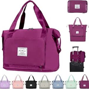شنطة سفر كبيرة الحجم قابلة للطي من قماش اوكسفورد، شنطة سفر خفيفة الوزن مقاومة للماء وقابلة للطي، شنطة سفر محمولة قابلة للتوسيع، شنطة حمل للطائرات للفصل الجاف والرطب، لون فوشيا, متعدد الفوشيا