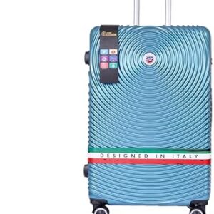 شنطة سفر كروز بتصميم مربعات من ام ان يو كيه | عربة بمقبض ناعم صلب مع منفذ USB وقفل عالمي | عجلات مزدوجة 360 درجة | L - 28 انش | تركواز
