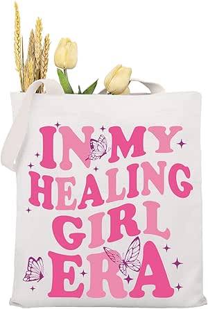 MAOFAED In My Healing Girl Era Canvas Tote Bag For Her Mental Health Gift Inspirational Gift Healing Girl Gift